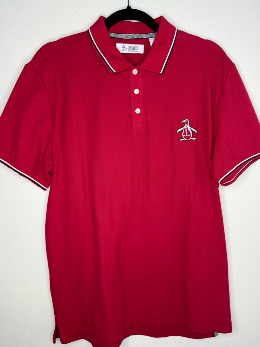 Original Penguin Red Polo with Contrasting White-Trim